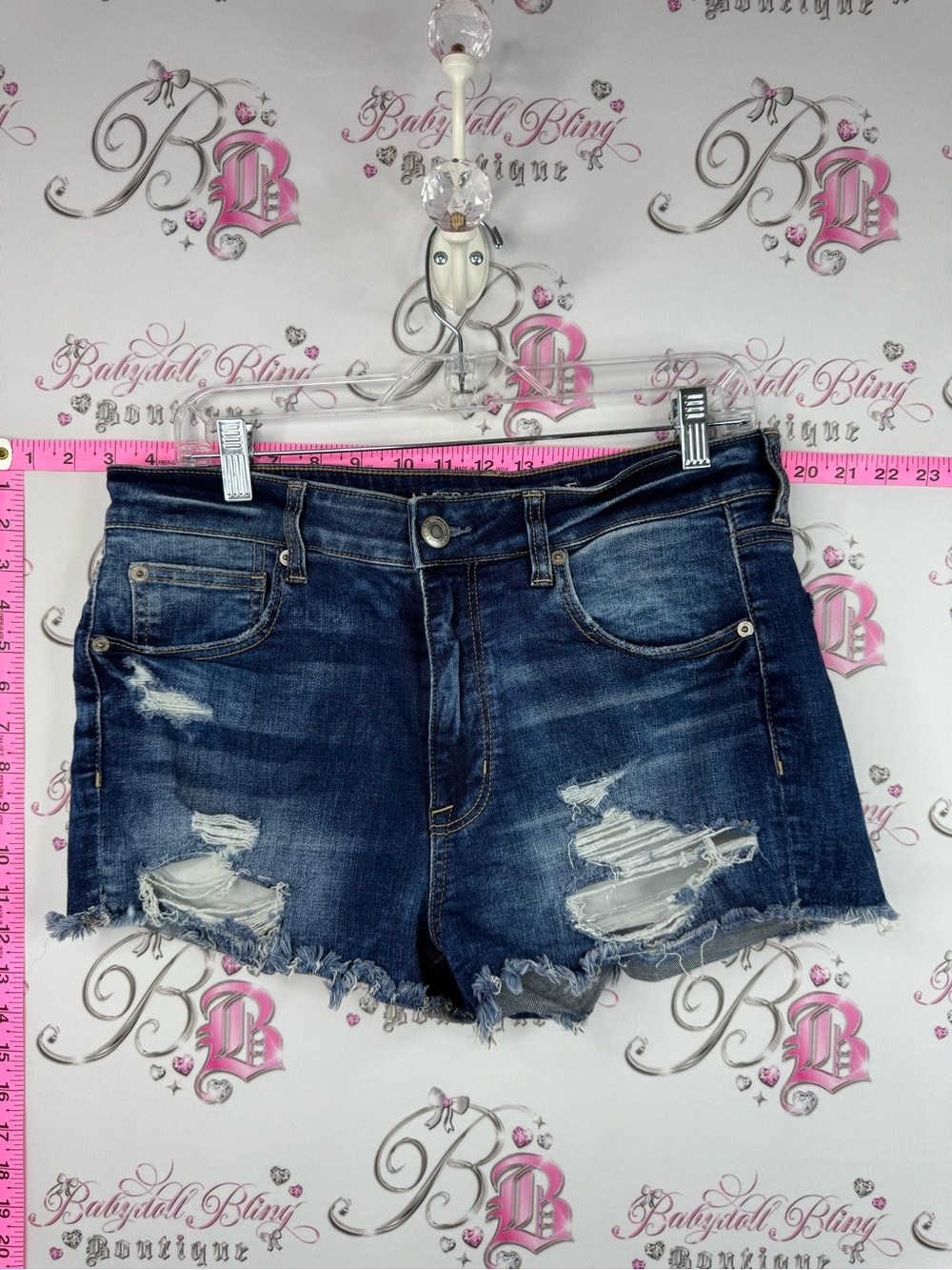 American Eagle Outfitters shorts ripped Distressed Dark Blue Denim Jean Shorts